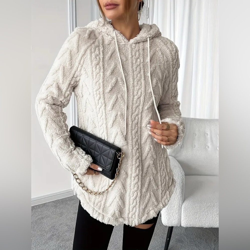 Cozy Textured Drawstring Fleece Hoodie